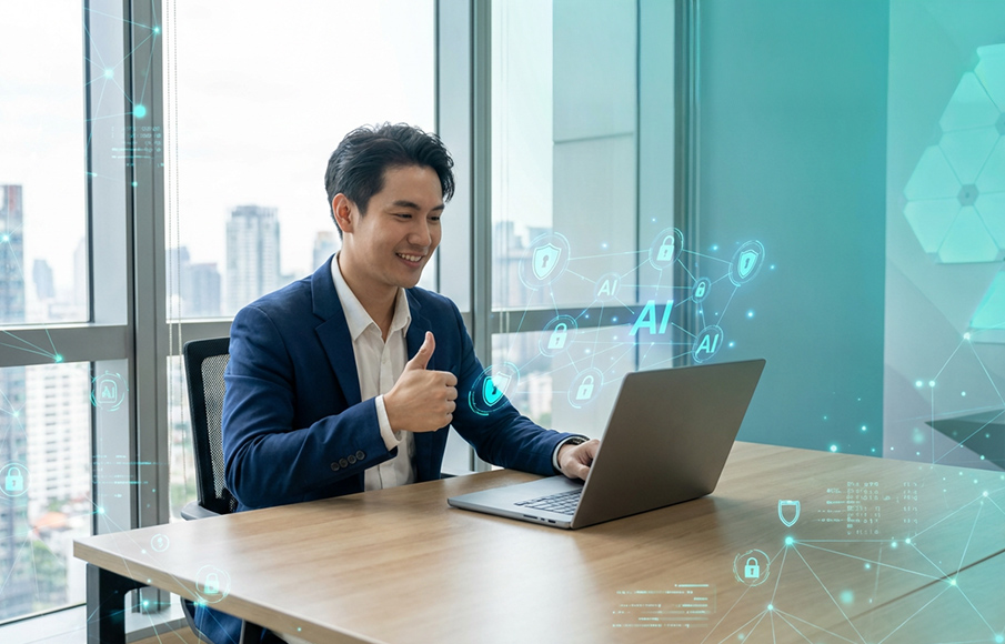 AI-powered cybersecurity shield protecting Singapore business network from cyber threats