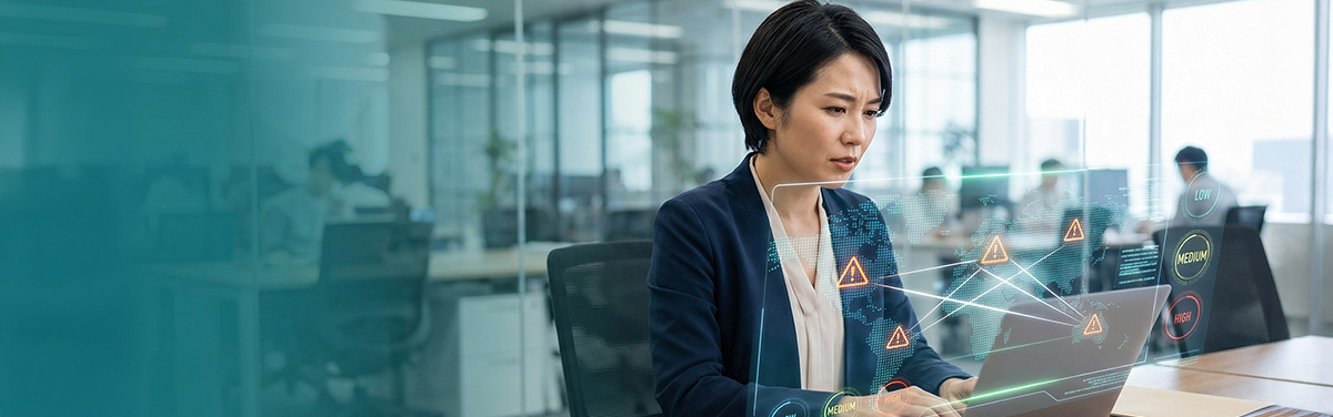 IT professional analysing global cyber threat landscape with real-time threat monitoring