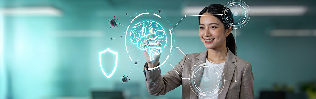 Cybersecurity professional using AI-powered defence solutions to protect organisation