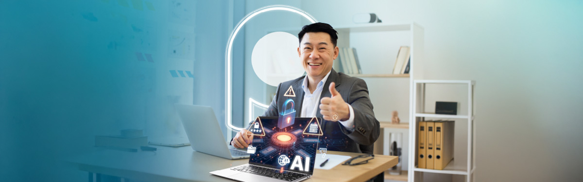 IT professional using SPTel AI-Security dashboard for intelligent threat detection and response