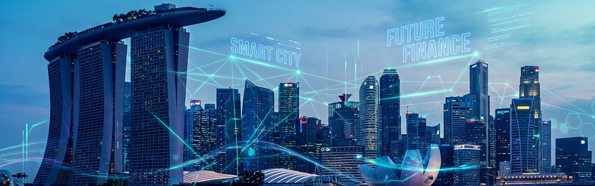 Singapore financial district with network protection against DDoS cyber attacks