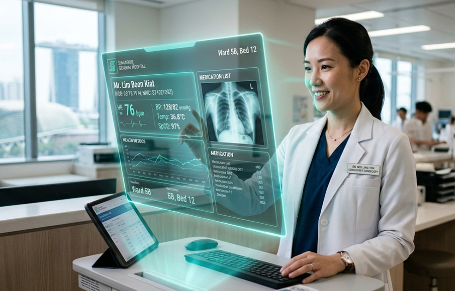 IoT-enabled patient monitoring dashboard used by healthcare professional in Singapore hospital