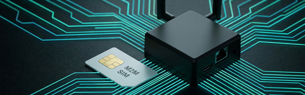 M2M SIM card connected to vehicle telematics device with multi-network signal coverage