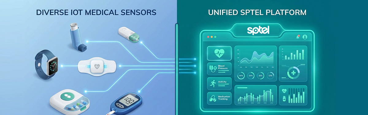 SPTel IoT-as-a-Service platform connecting multiple healthcare sensors on a unified dashboard