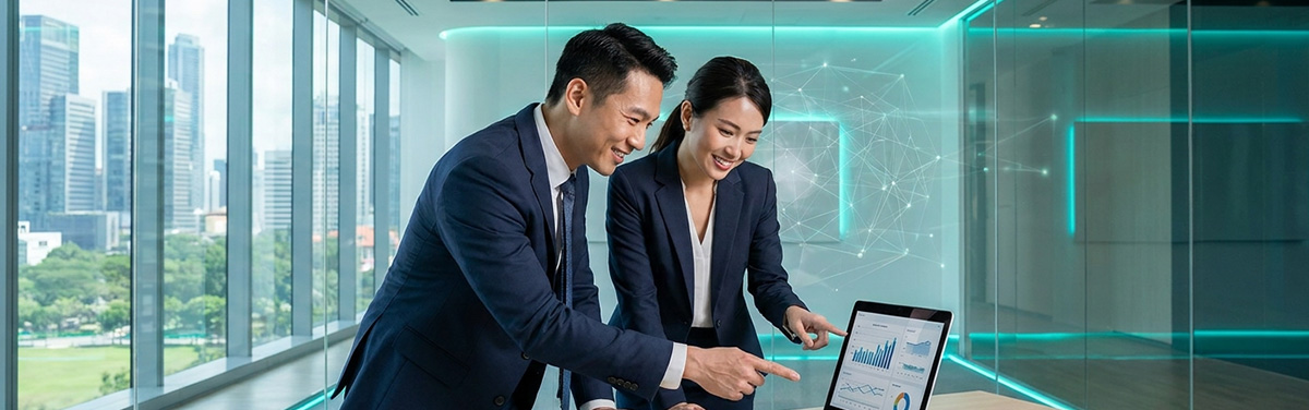 Business professionals reviewing infrastructure cost savings with SPTel Edge Cloud